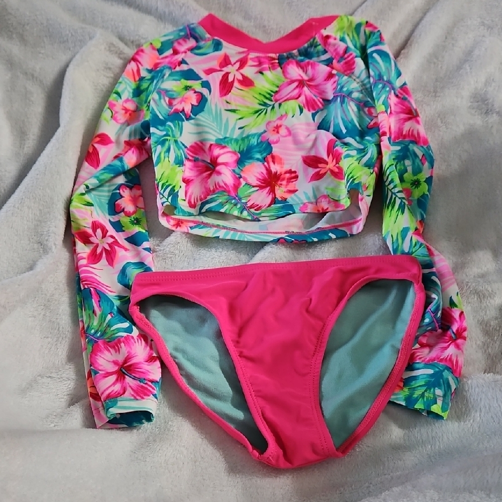 Floral Kids Swim Set - Pink and Green